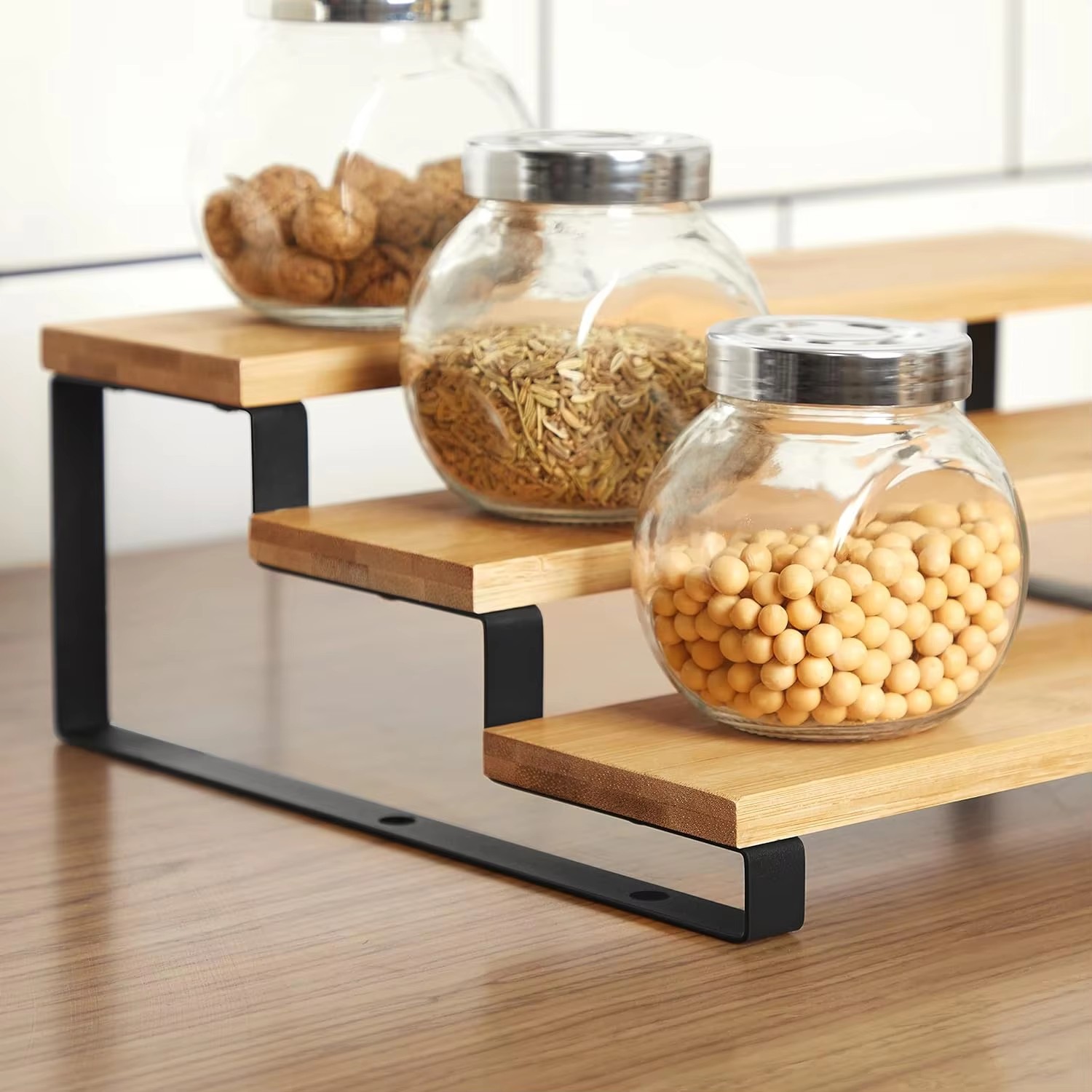 Nature Bamboo Home Garden Cosmetic Storage Cabinet Rack Kitchen Spice Shelves Organizer for Office Livingroom Space Save