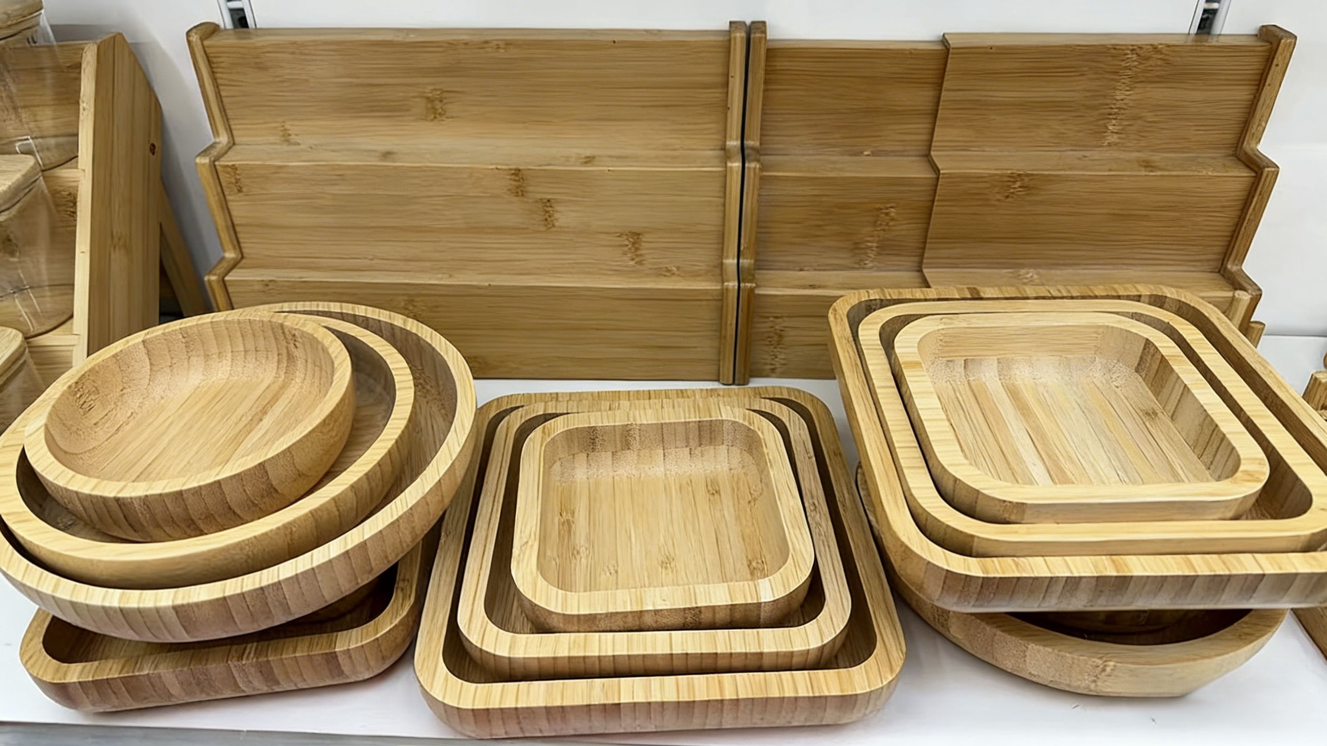 Natural Polished Bamboo Rectangular Salad Bowl Deep Rim Eco-Friendly Non-Toxic Durable Minimalist Multi-Use Serving Dish for