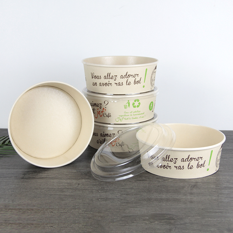 100% Eco Friendly Biodegradable Food Grade Custom Printing Natural Bamboo Pulp Paper Salad Bowl for Food Packaging with Lids