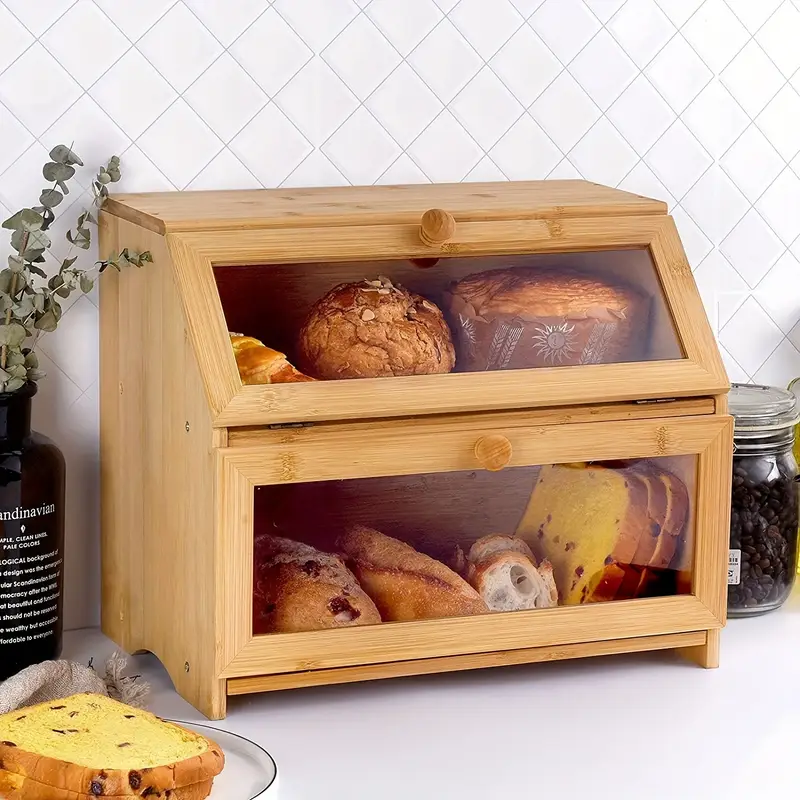 Large Capacity Bamboo Bread Box Multifunctional Snack Food Storage Perfect Gift For Housewarming Wooden Craft For Kitchen Living