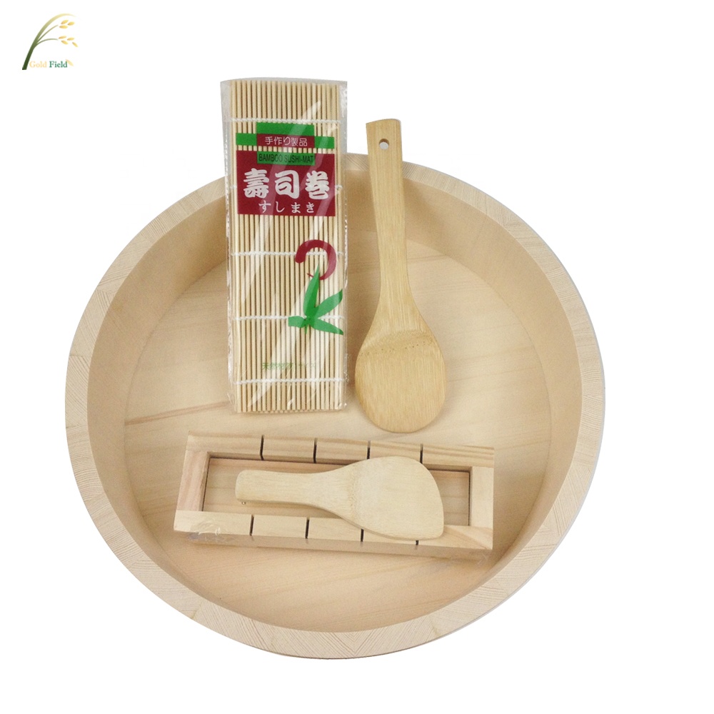 Natural Pinewood Food Rice Tubs Sushi Tools Bamboo Paddles Sushi Mat Sushi Making Kit Set