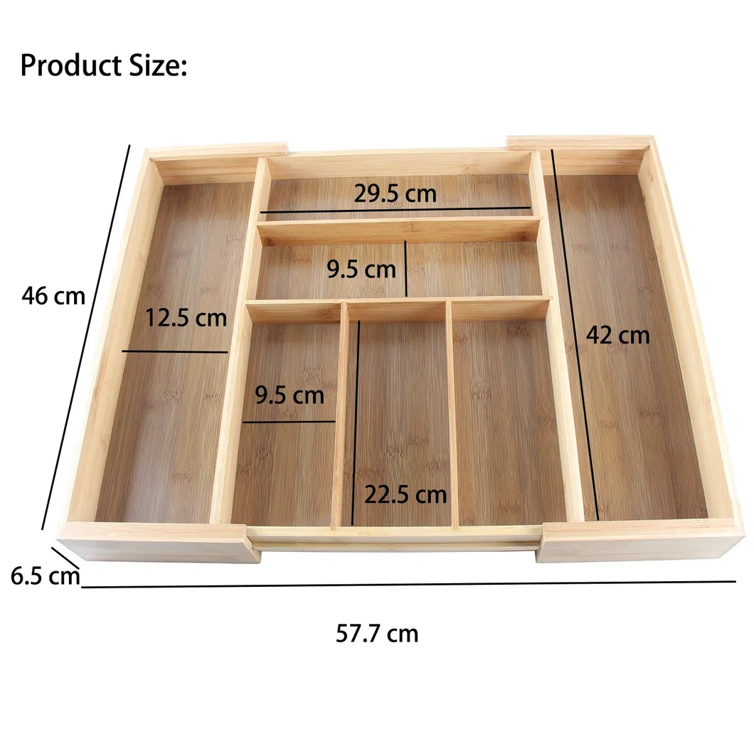 Large Expandable Bamboo Cutlery Tray Drawer Utensil Organizer