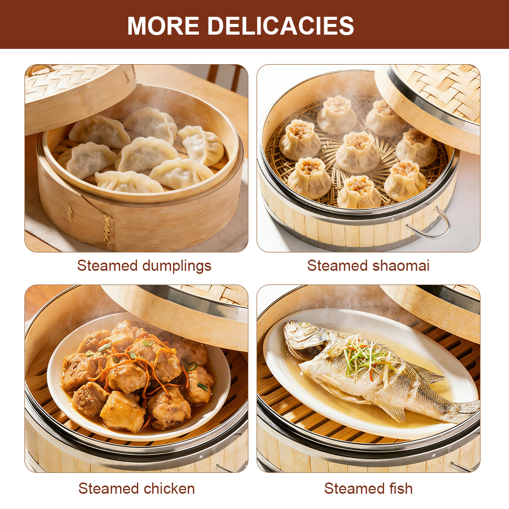 Hot Sale Mini Bamboo Steamer Natural Kitchen Bamboo 2-layer Dumpling Food Steamer 18cm Bamboo Rice Steamer