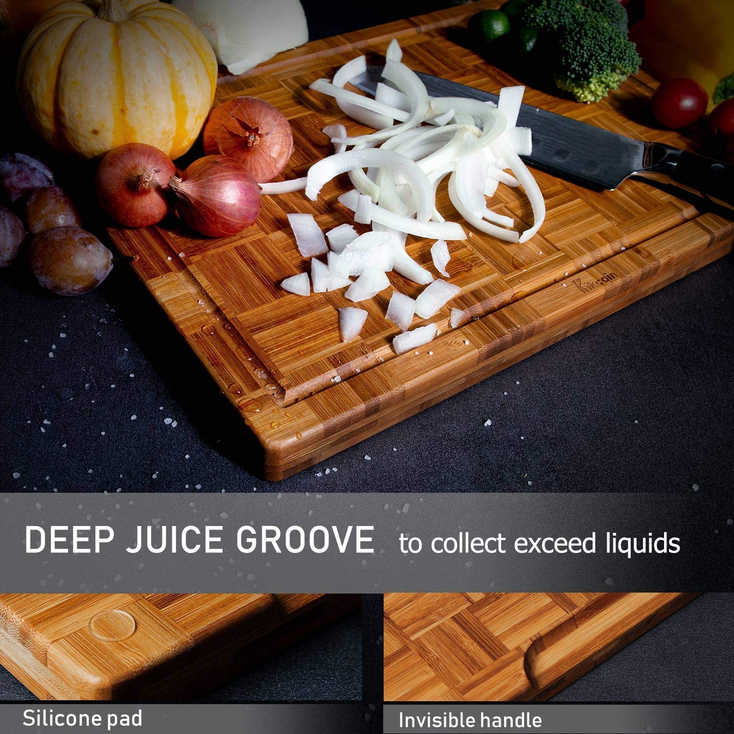 Extra Large Bamboo Cutting Board (Set of 3) Cutting Board With Juice Slot Bamboo Wood Cutting Board Set End Grain Tray