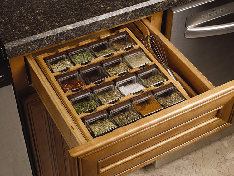 Hot Selling Kitchen 4 Tier Herb and Spice Shelf Bamboo Mounted Spice Storage+holders