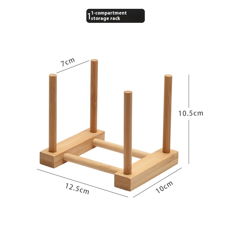 Creative Double-Tiered Bamboo Dish Rack Simple Kitchen and Supermarket Display for Dinnerware and Cup Holder