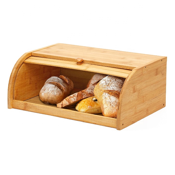Kitchen Countertop Bread Storage and Organizer Premium Bamboo Bread Box