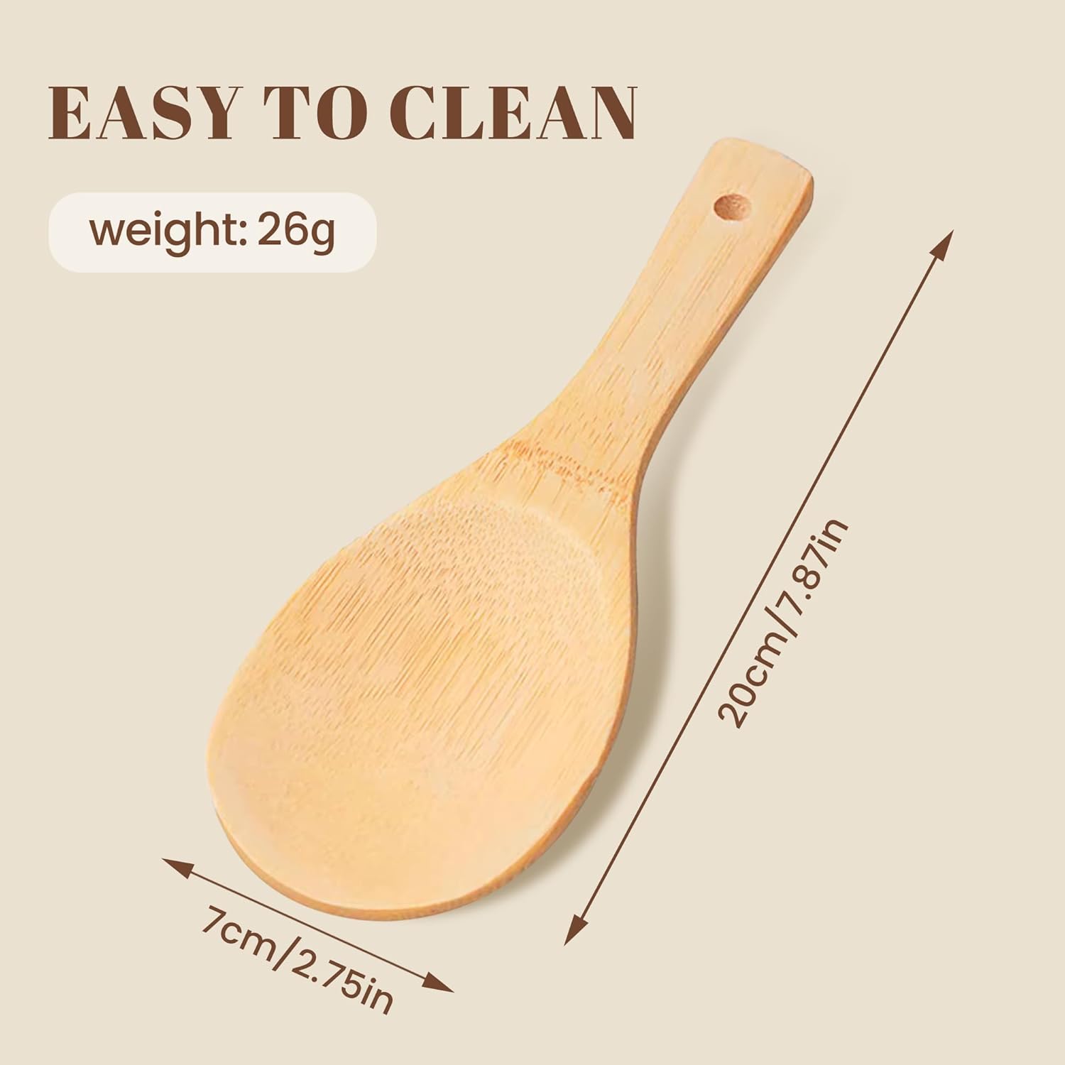 Bamboo Paddle - 20cm Natural Wood Non-Stick Rice Scooper for Serving and Cooking 4