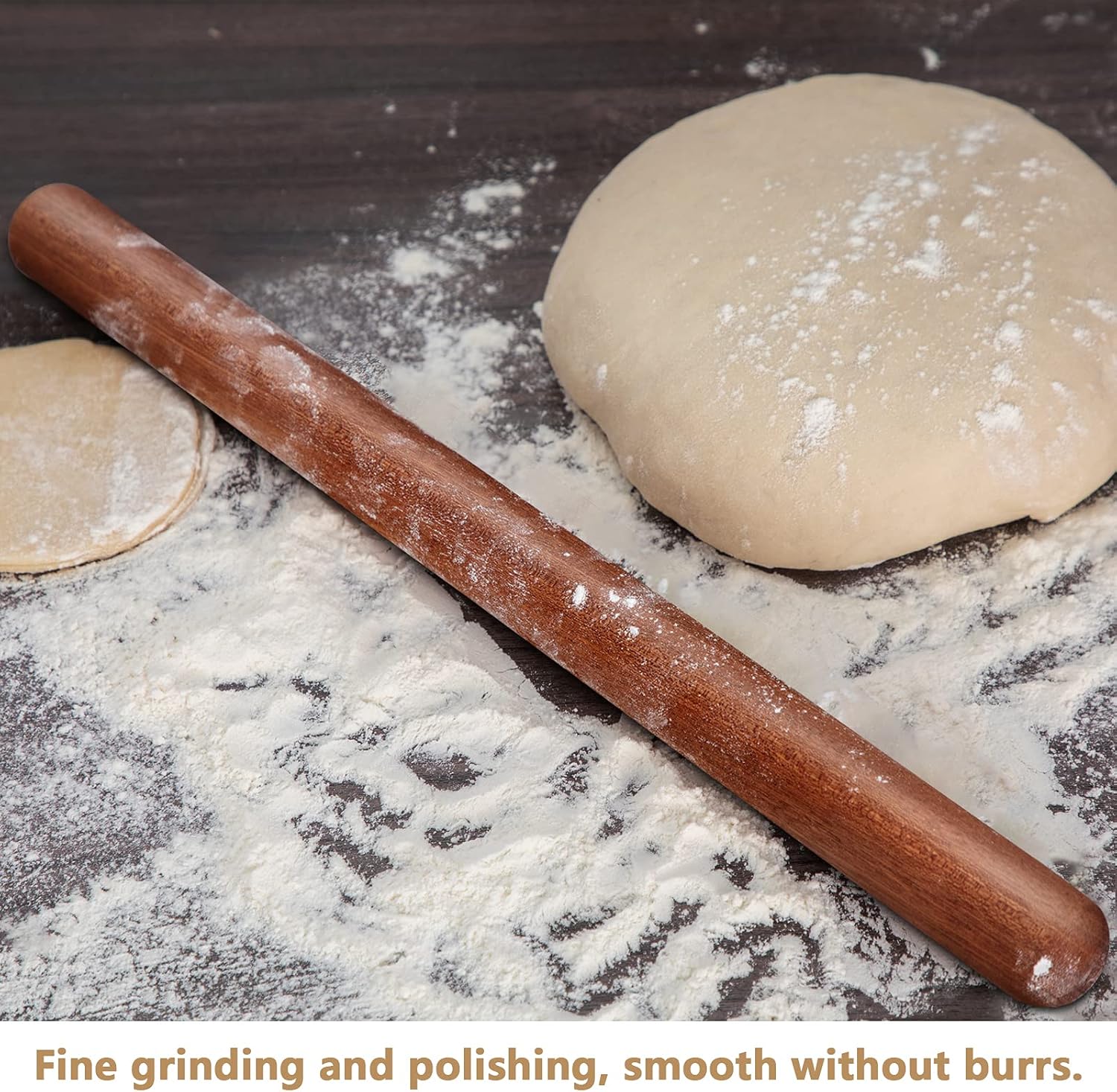 SINCERE 7.9 Inch Brown Bamboo Rolling Pin Extra Long Thick Classic Wooden Dough Roller Pastry Boards for Fondant Pie Pastry