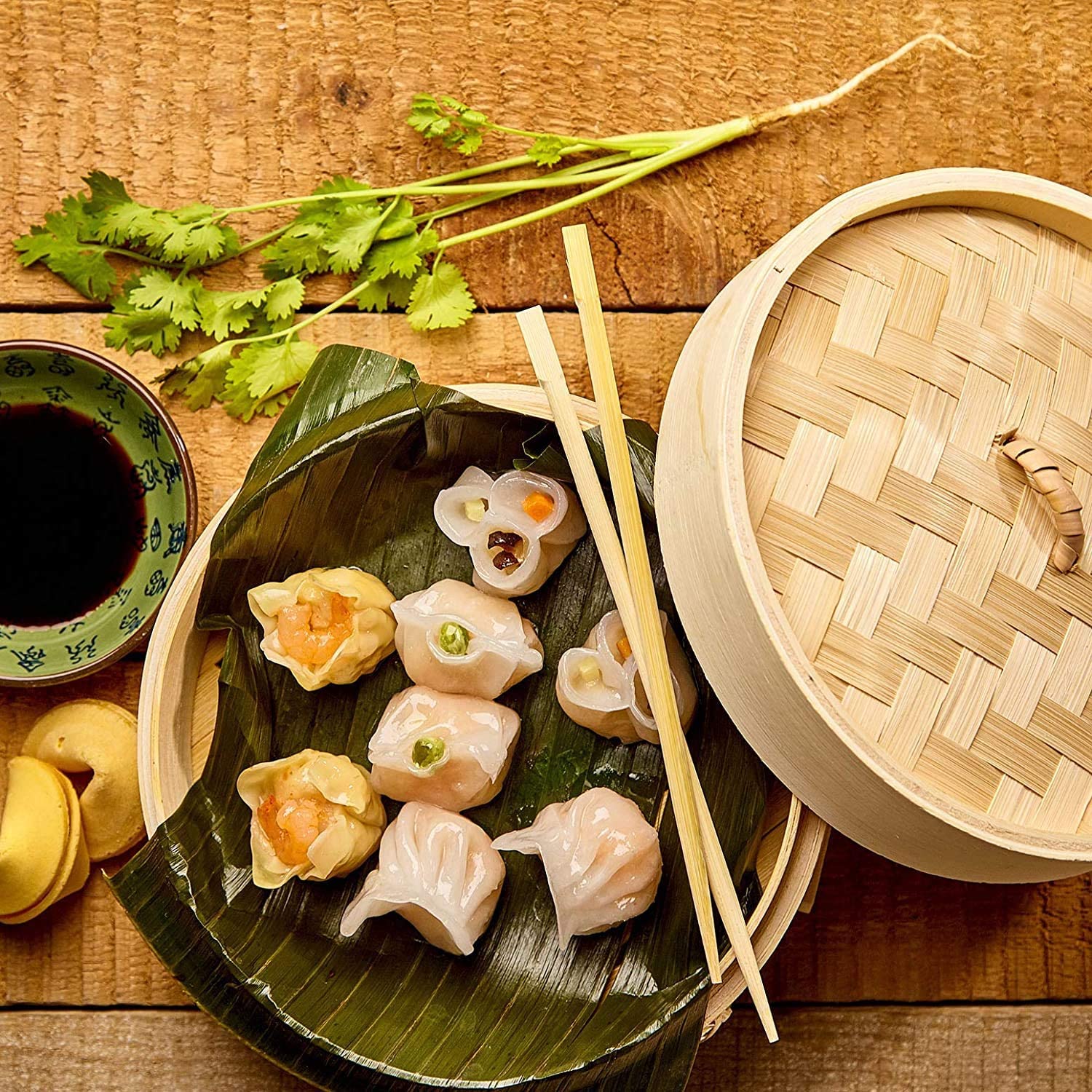 Handmade 10-inch Bamboo Steamer Pot Stainless Steel Traditional Design Easy Clean Steam Basket 2 Gauze Liners Chopsticks Gas