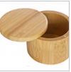 Kitchen Salt and Pepper Shaker, Small Round Bamboo Salt Cella Storage Box with Magnetic Swivel