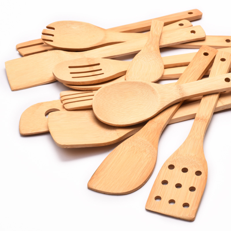Bamboo Kitchen Utensils Set Non-Stick Pan Cooking and Frying Spatula Engraved Wooden Household Rice Spoon