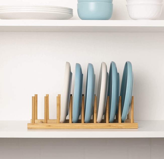 Kitchen Dish Rack Cup and Book Display Storage Holder Bamboo Bowl Drain Rack