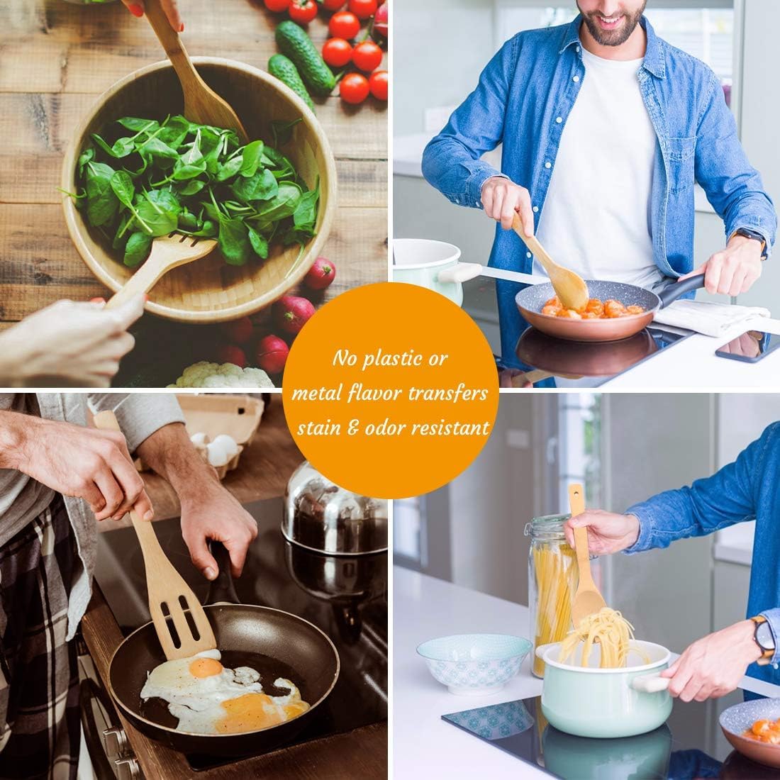 Kitchen Nonstick Spatula Tools 6-Piece Sustainable Eco-Friendly Natural Bamboo Heat-Resistant Cooking Utensil Set Ruichang