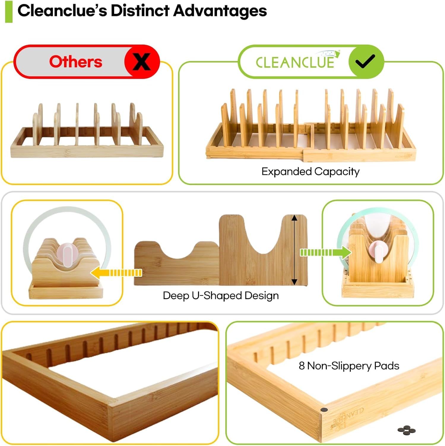 Bamboo Rack Organizer Bamboo Storage Rack Pull Out Dish for Cabinets Dish Rack for Kitchen Cabinets