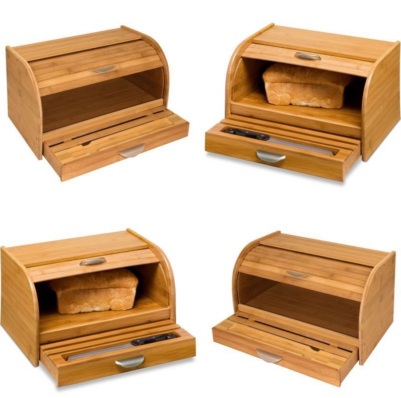 Medium Bamboo Bread Box Lacquer Polishing Technique Fresh USA Europe for Kitchen Organizing Custom Home Decorative Bread Box