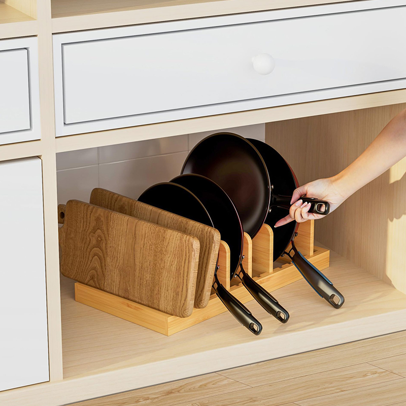 Kitchen Cabinet Countertop Bamboo Pot Lid Holder Organizer Pan Plate Kitchen Storage Rack Dish Rack with Drain