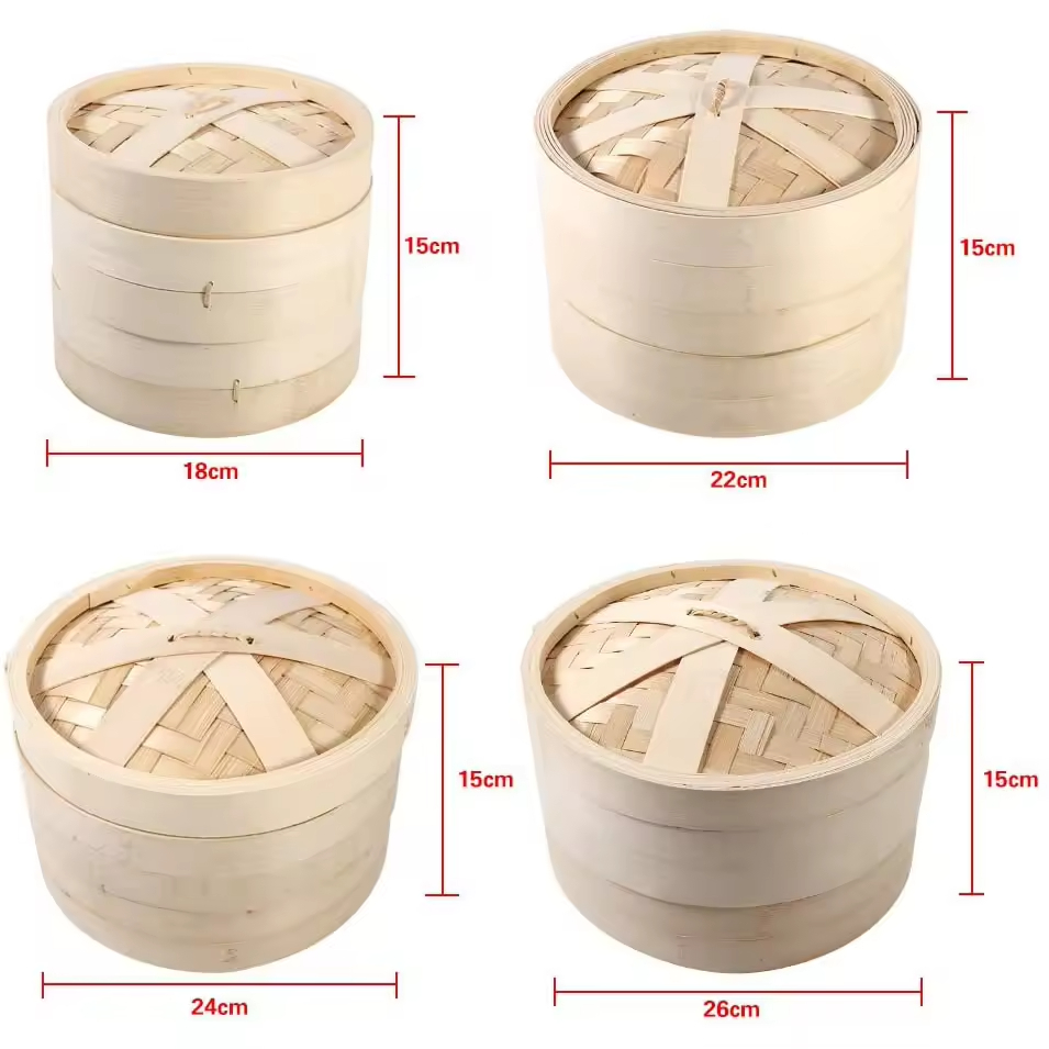Bambus Eco-Friendly Chinese Bamboo Cooking Steamer with Pot Cover 2 Layers 1L Capacity for Household &amp; Restaurant Use