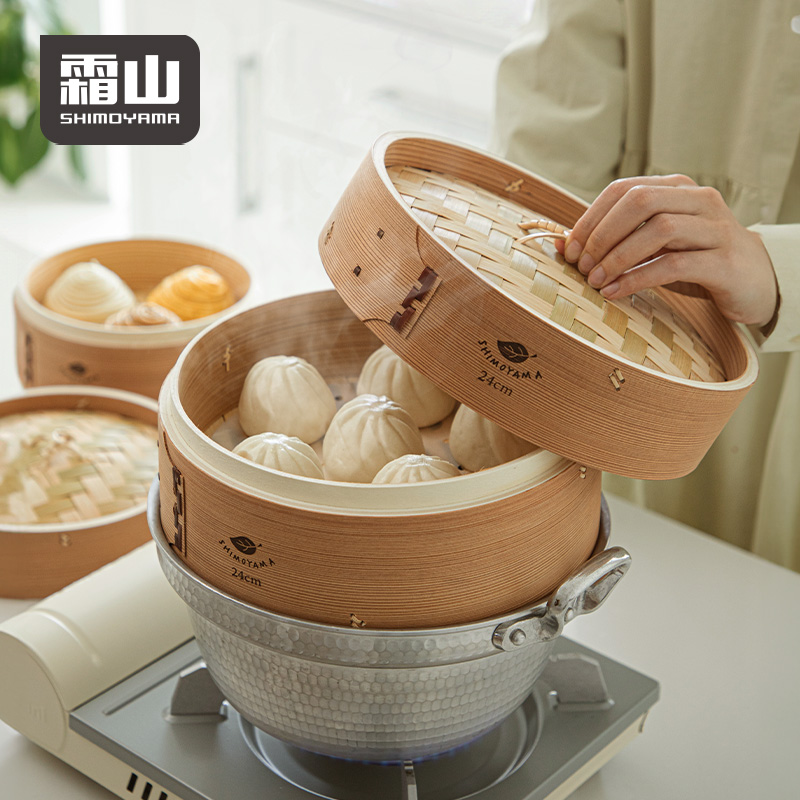 SHIMOYAMA Chinese Bamboo Steamers Basket For Cooking Dim Sum Soup Dumpling Natural Bamboo Base