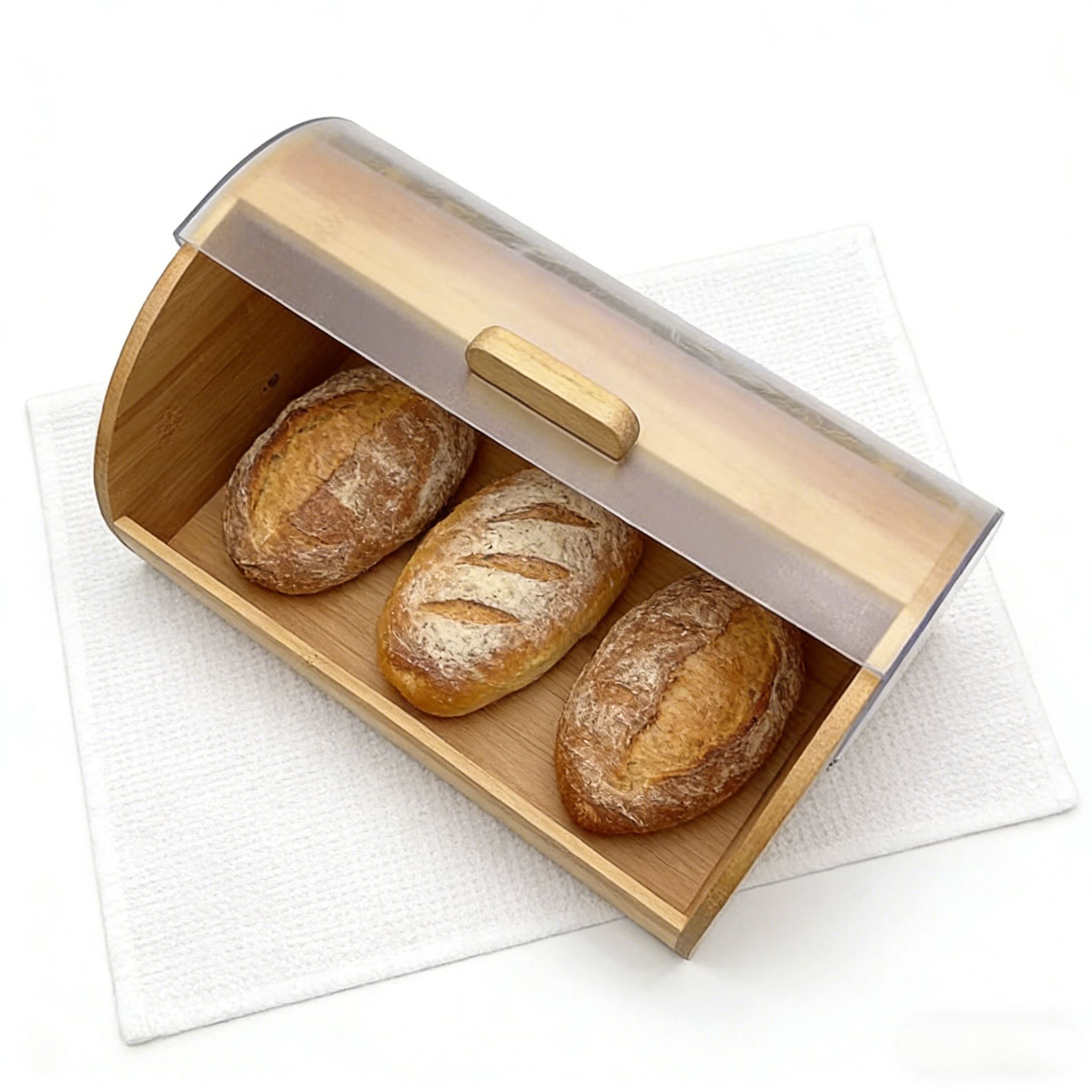 Bamboo Modern Eco-Friendly Bread Storage Box See-Through Roll Top 3-6L Countertop Food Container Home Commercial