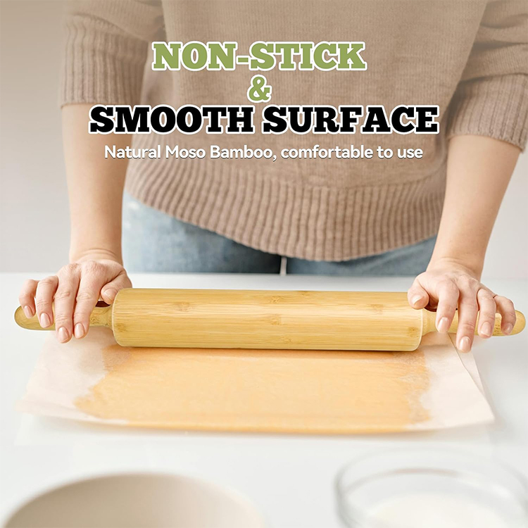 WDF Natural Bamboo Eco-friendly Dough Roller 360&deg; Rotation Cookie Dumpling Skin DIY Tool Non-stick Rolling Pin for Baking