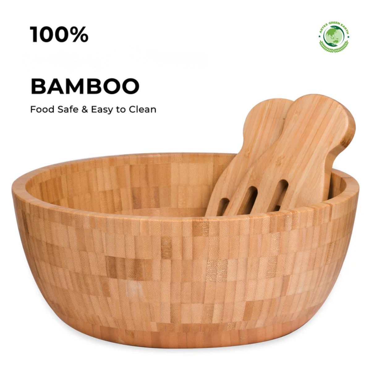Set of 3 bamboo salad bowls and salad utensils Natural Tableware Decoration Eco-Friendly Wholesale Vietnamese products