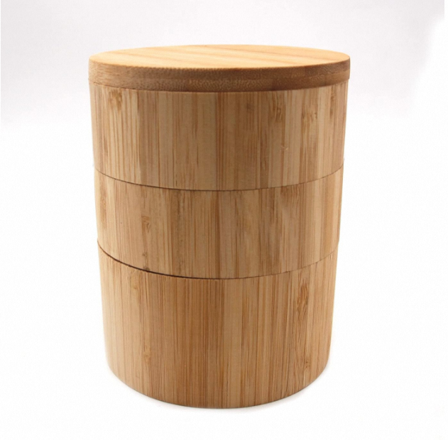 2025 Hot Sale Bamboo Salt Cellar High Quality and Food Safe 3-Tier Bamboo Spice Box for Kitchen Use