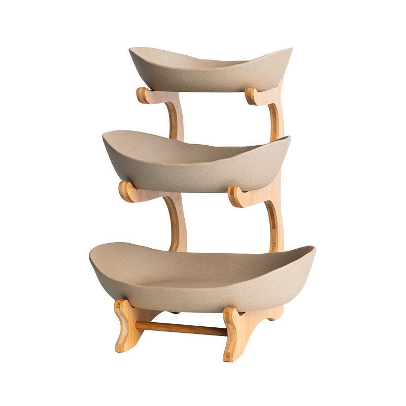 Creative Three-Layer Sustainable Modern Bamboo Fruit Plate and Sushi Rack Household Storage Holder with Detachable Design