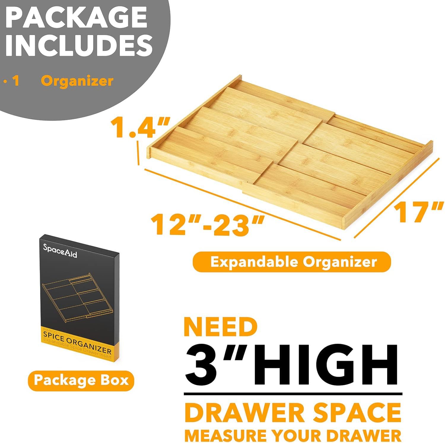 Minimalist Bamboo Spice Drawer Organizer, Extendable 4 Tier Spice Rack for Home Cabinet Seasoning Storage