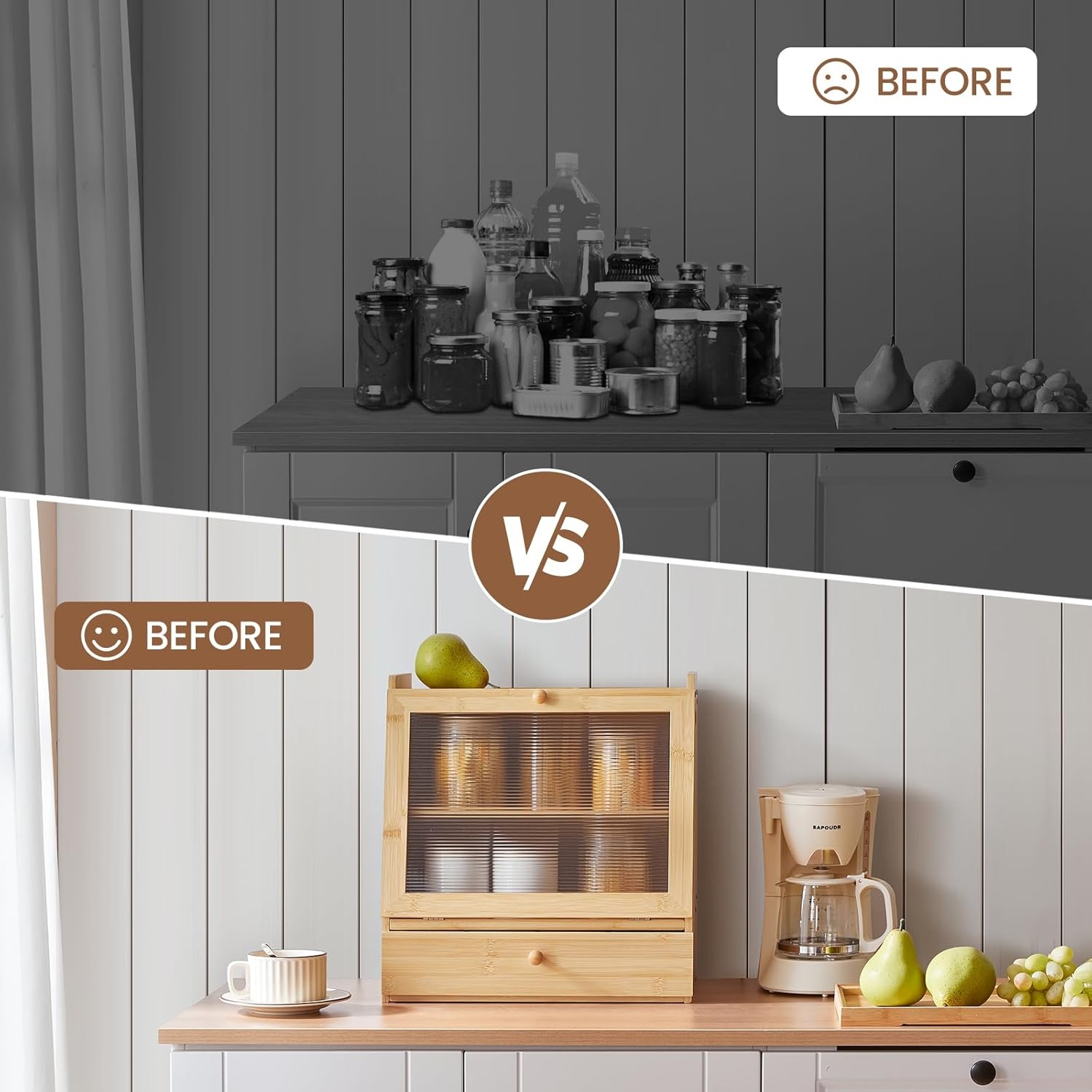 Modern 2-Tier Bamboo Bread Box Storage Container with Drawer Kitchen Countertop Food Storage Stylish Tool Storage Solution