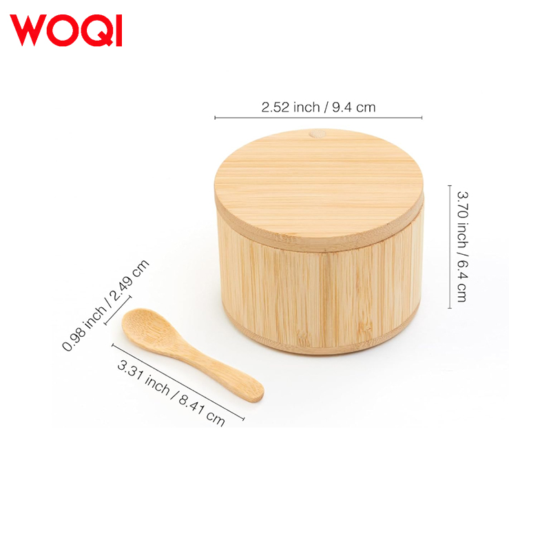 WOQI Custom Easy Maintenance Bamboo Salt shaker and Pepper Bowl Box Cellar With Magnetic Swivel Lid and Spoon