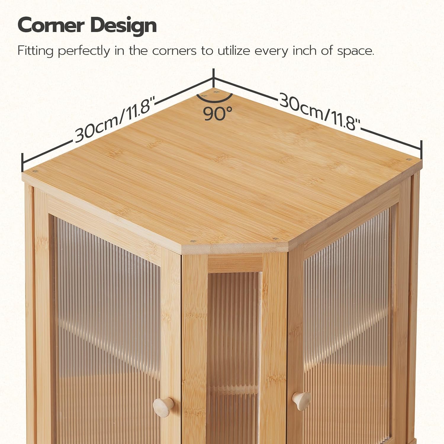 Bamboo and Wood Bread Box Kitchen Countertop Corner Food Sorting Storage Box Corrugated Transparent Door