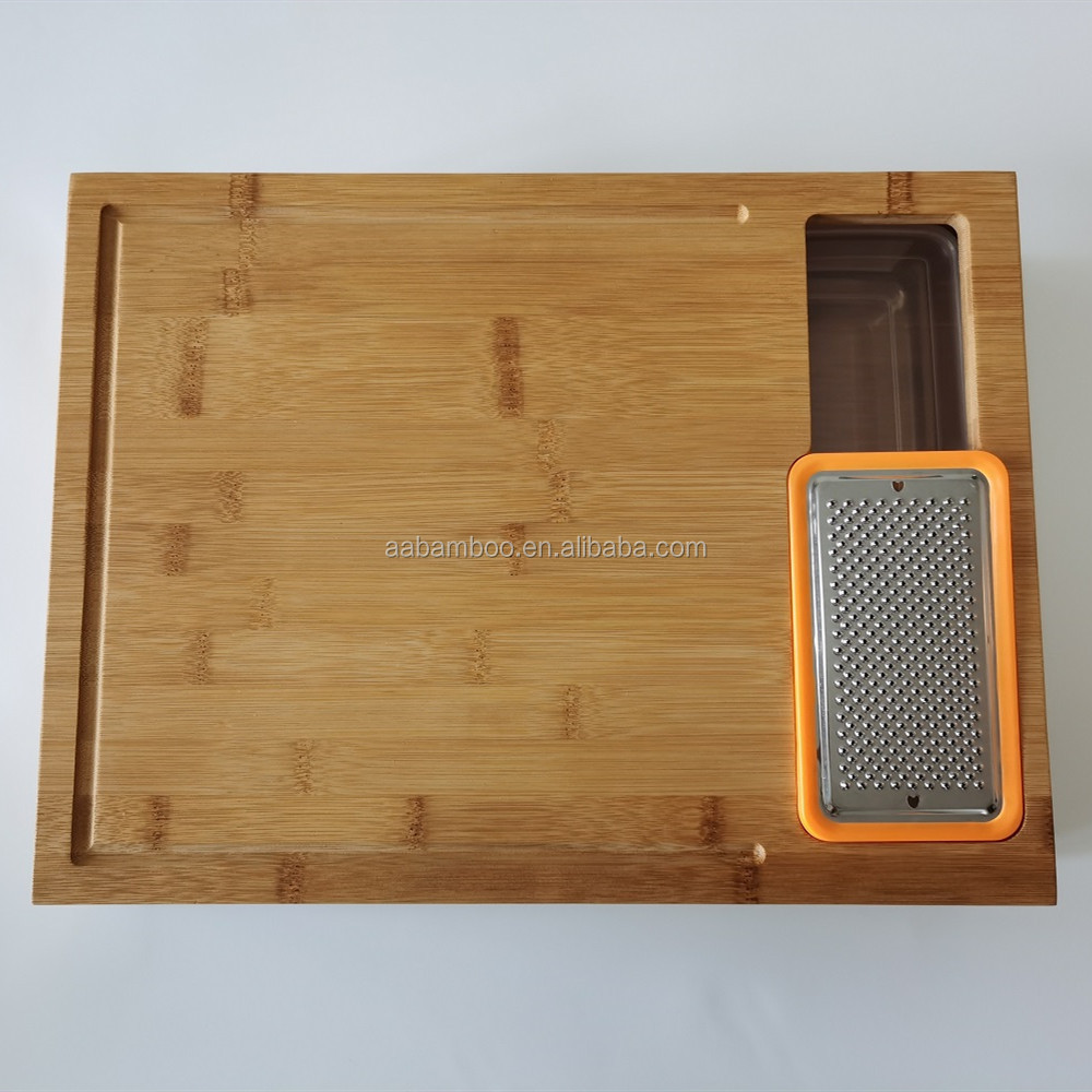 Bamboo Wooden Cutting Board with Containers Grater Storage Box
