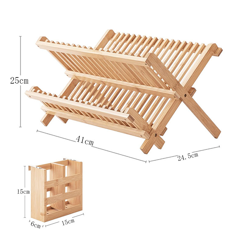 Double-Layer Bamboo Dish Drain Rack Stand Type Household Storage for Dinnerware Multi-Tier Holder