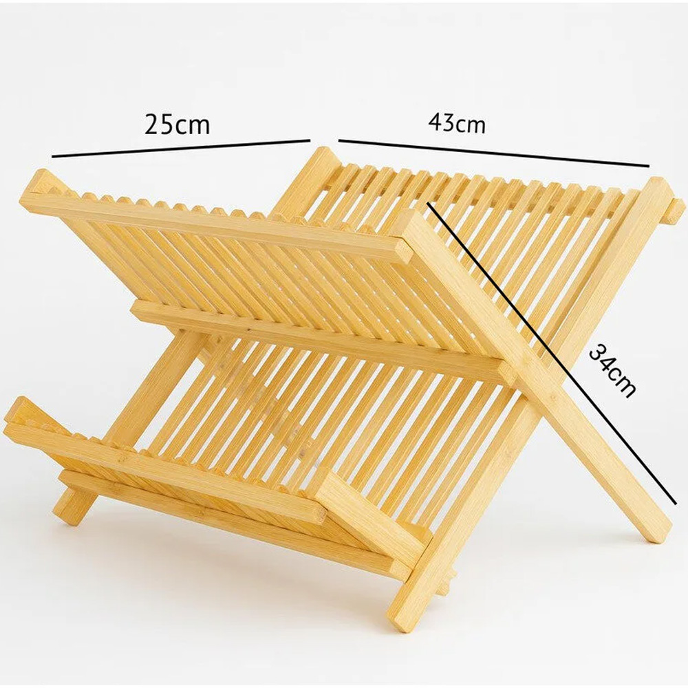 Modern Heavy Duty Bamboo Hook Type Foldable Multifunction Wall Mount Double Tier Kitchen Use Dish Rack Air Drying Stand