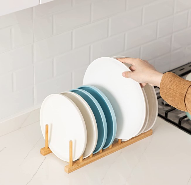 Kitchen Dish Rack Cup and Book Display Storage Holder Bamboo Bowl Drain Rack