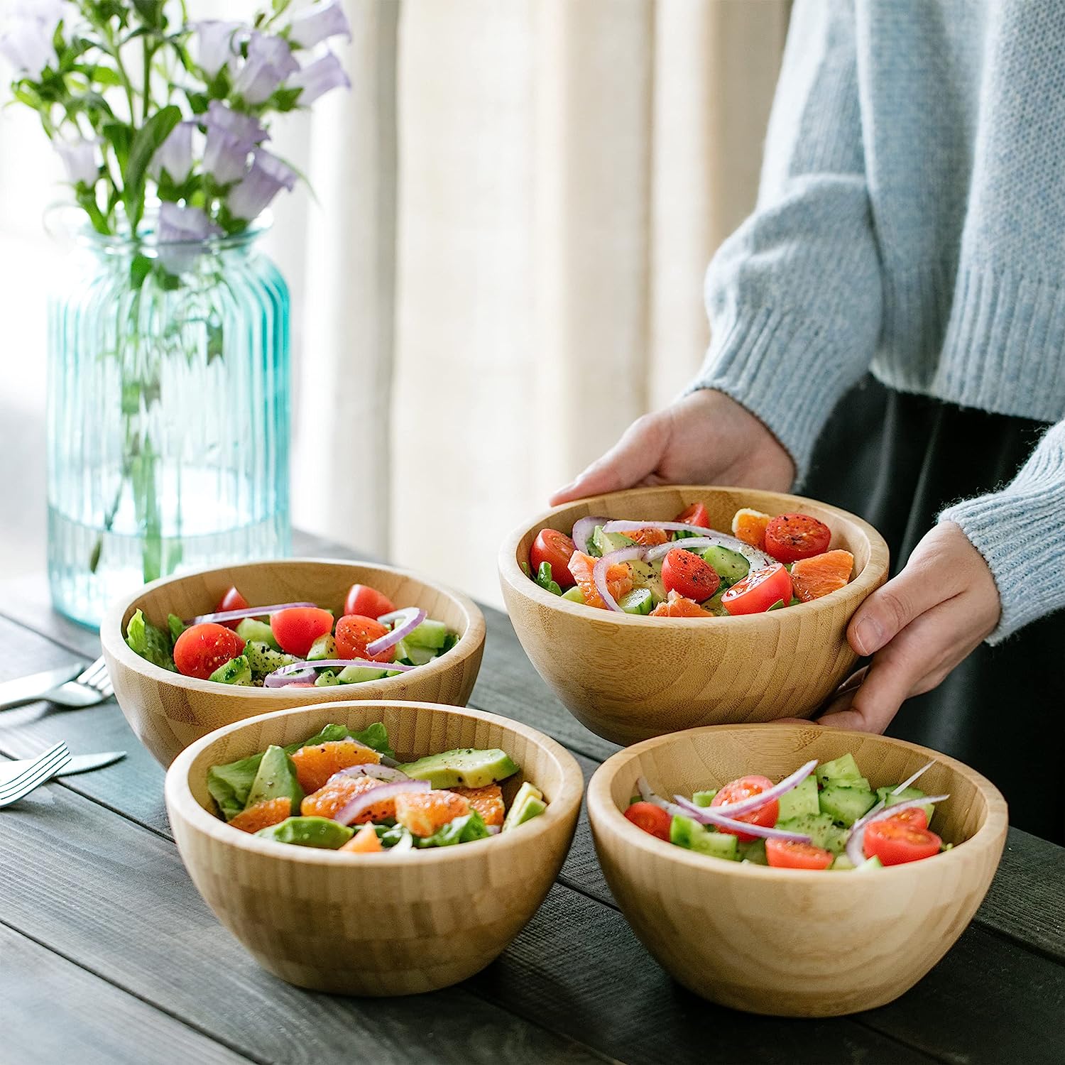 Wholesale Eco-Friendly Disposable Bamboo &amp; Wood Salad Bowls Customizable Logo Design Custom Size Stocked Party Use Carton Packed