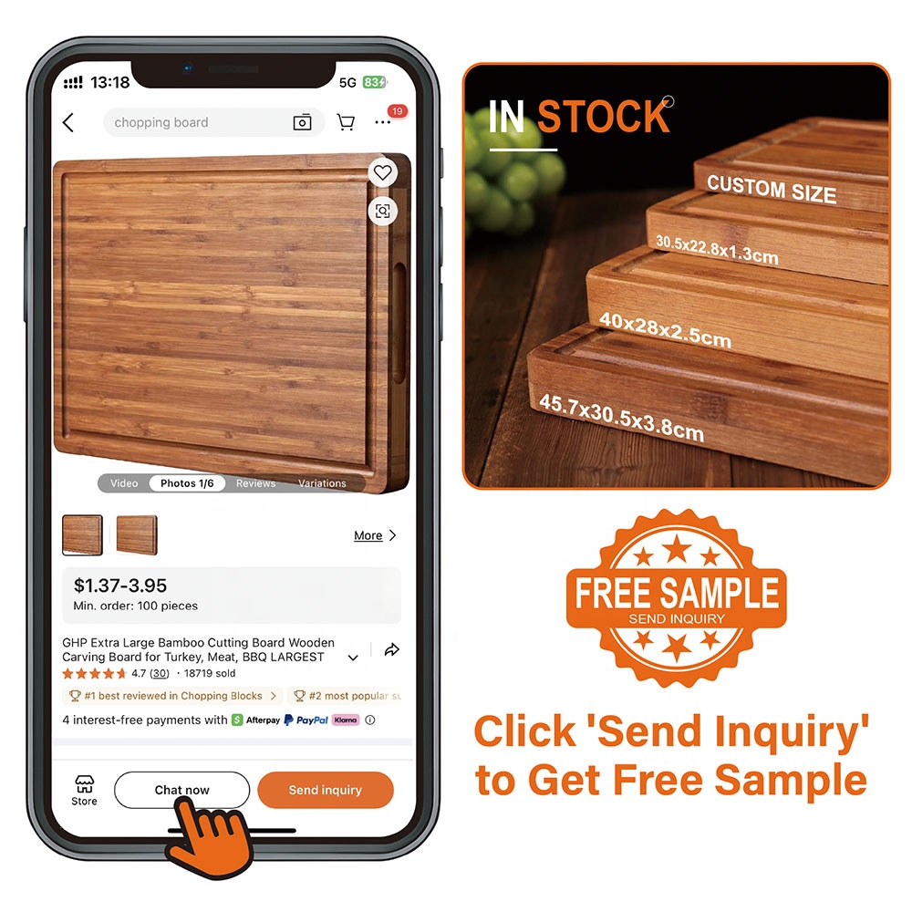 GHP Extra Large Bamboo Cutting Board Wooden Carving Board for Turkey, Meat, BBQ LARGEST Wood Butcher Block Chopping Board