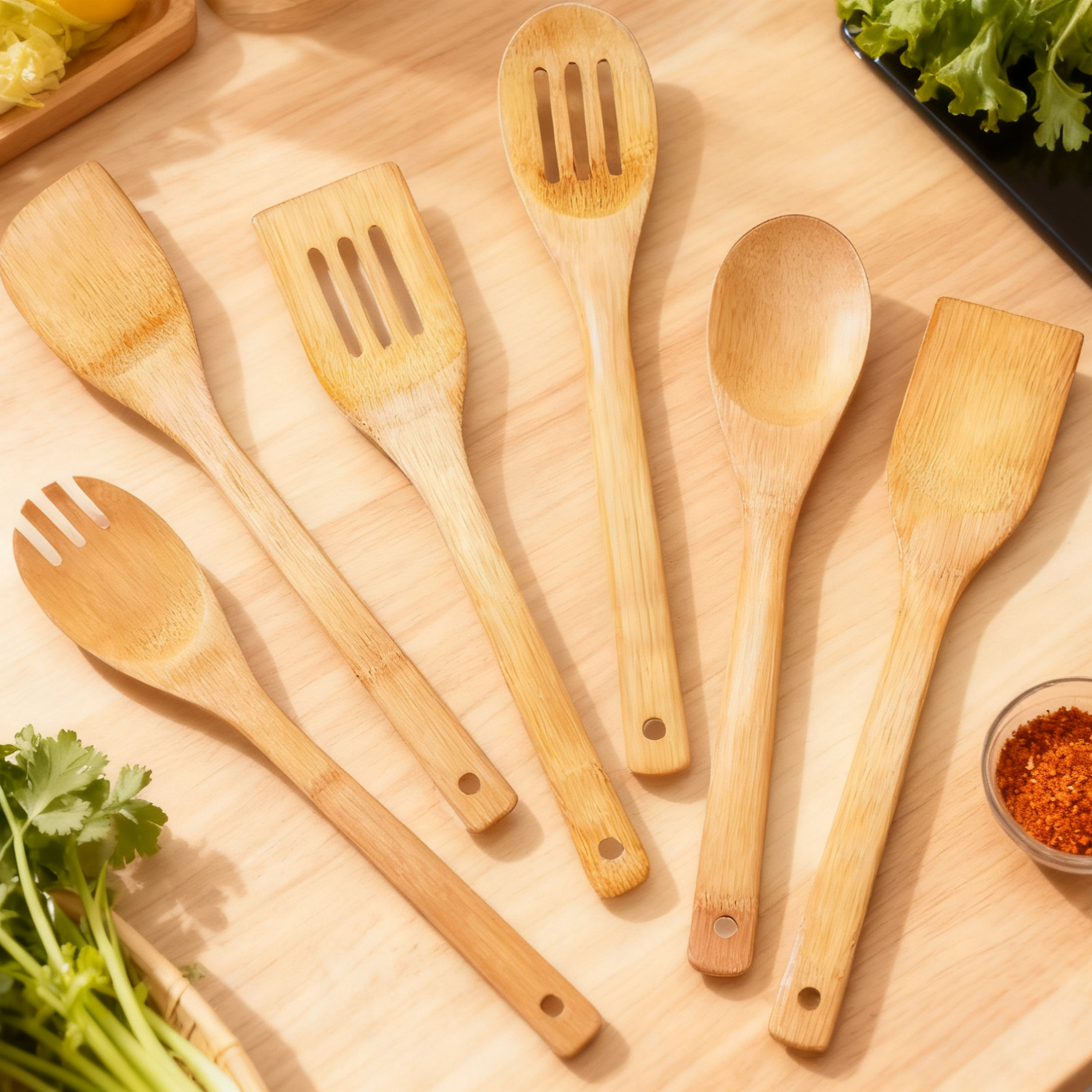 Eco Friendly 8-Piece Bamboo Wooden Spatula Kitchen Tools Set Food Safe