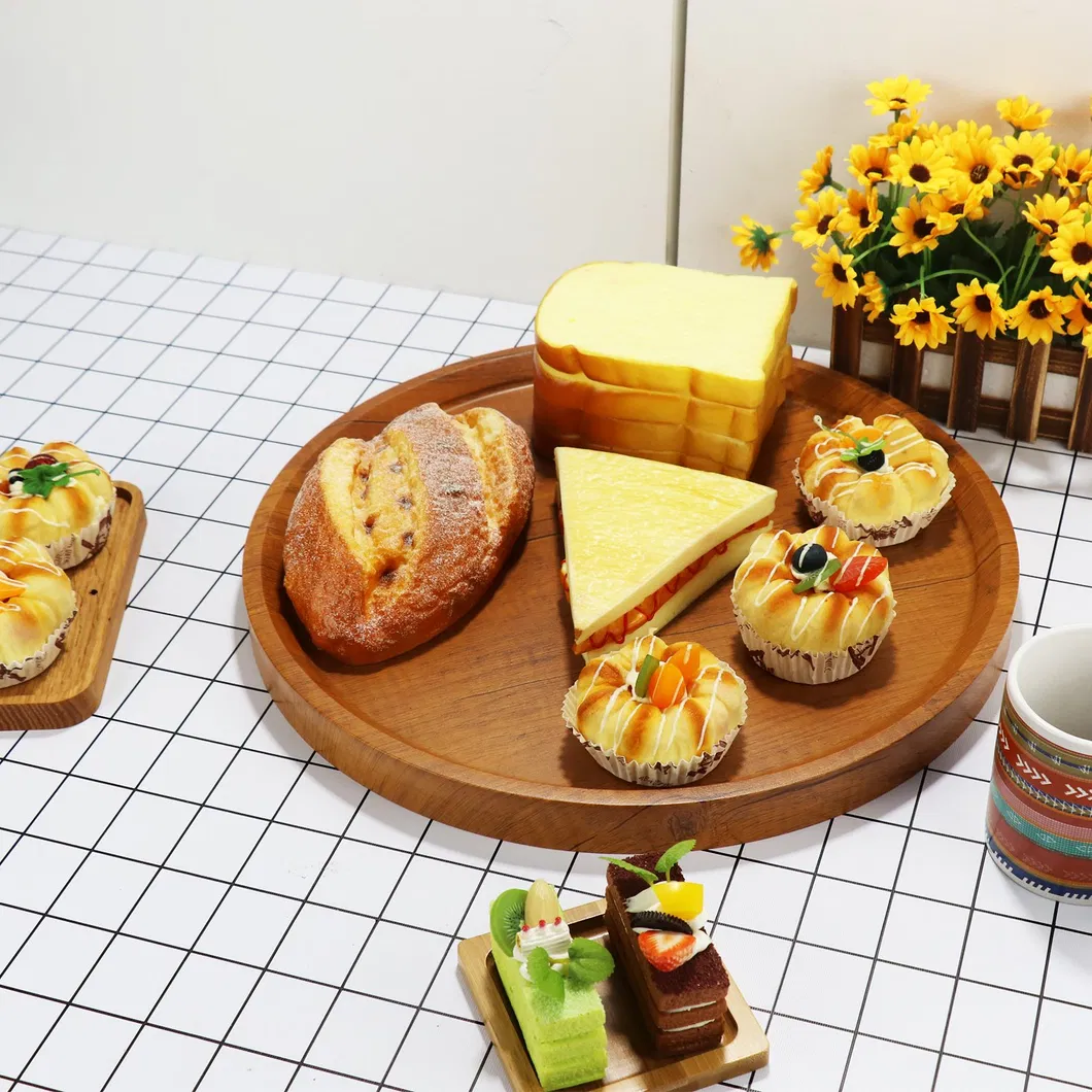 Food Serving Cheese Board Lunch Acacia Bamboo Wood Cutlery Round Wooden Tray