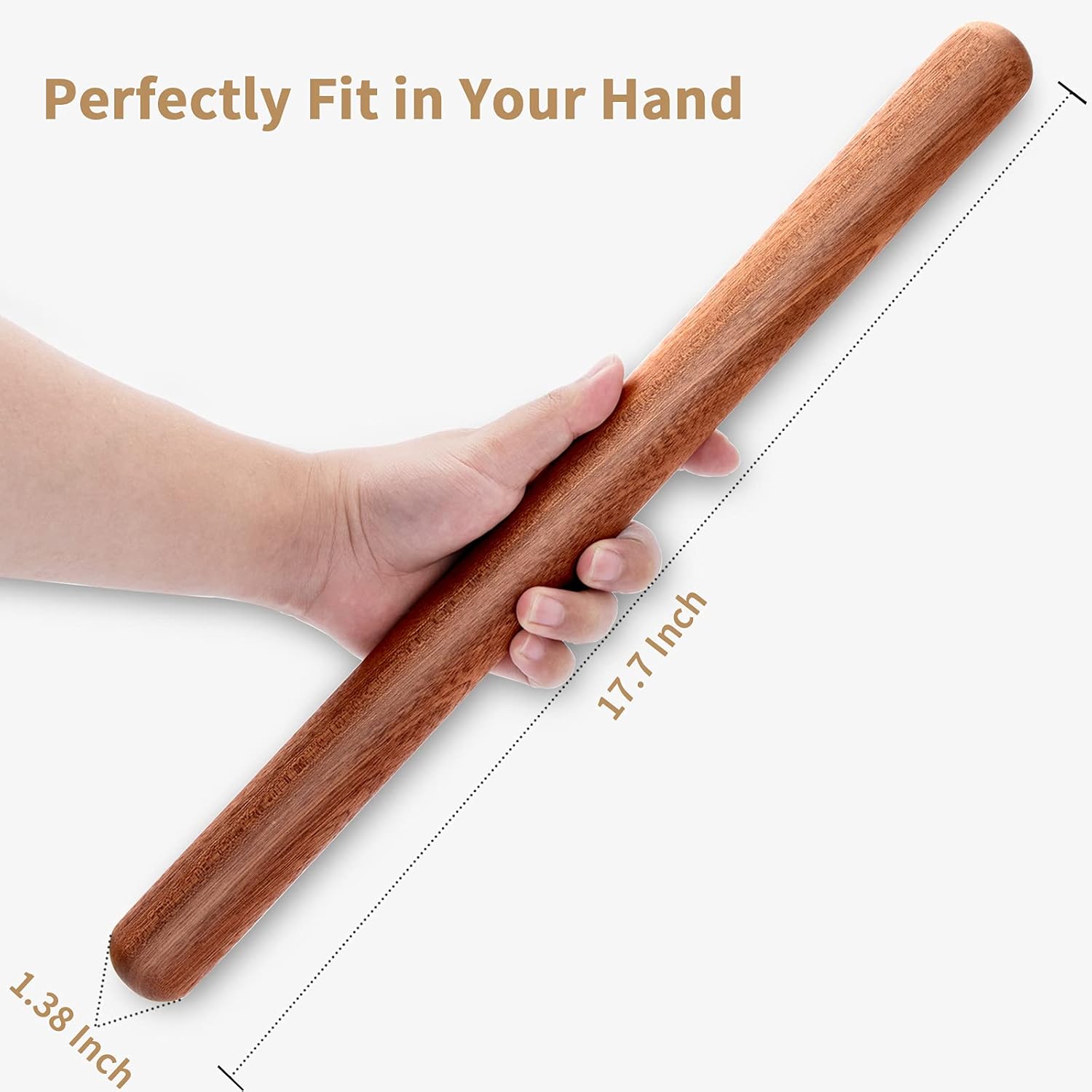 SINCERE 7.9 Inch Brown Bamboo Rolling Pin Extra Long Thick Classic Wooden Dough Roller Pastry Boards for Fondant Pie Pastry