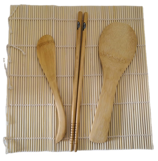 Good Quality Nature Color Bamboo Material Sushi Set Including Mat , Paddles, Chopsticks and Plate