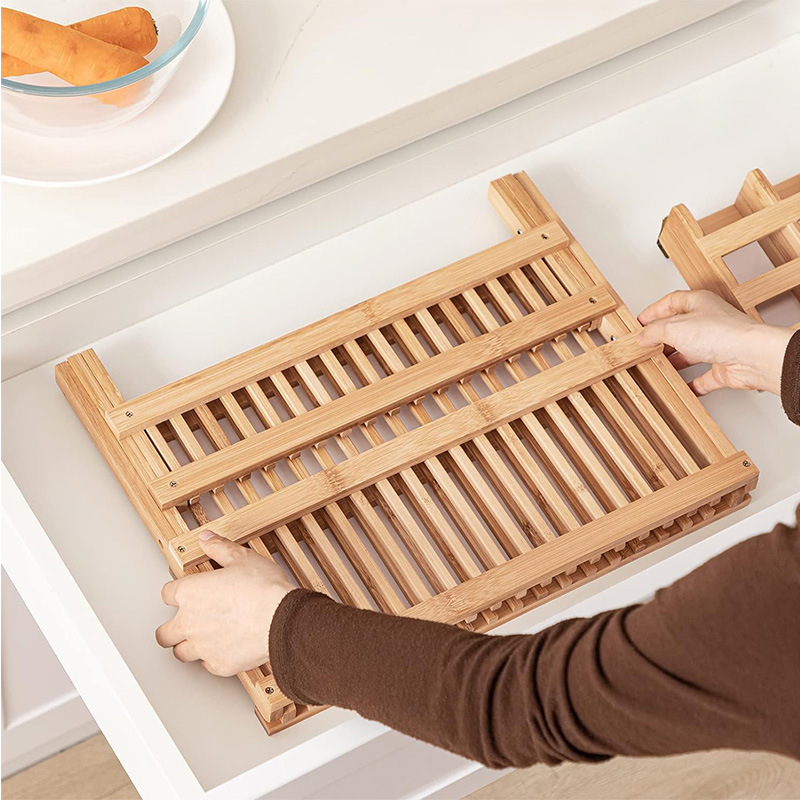 Double-Layer Bamboo Dish Drain Rack Stand Type Household Storage for Dinnerware Multi-Tier Holder