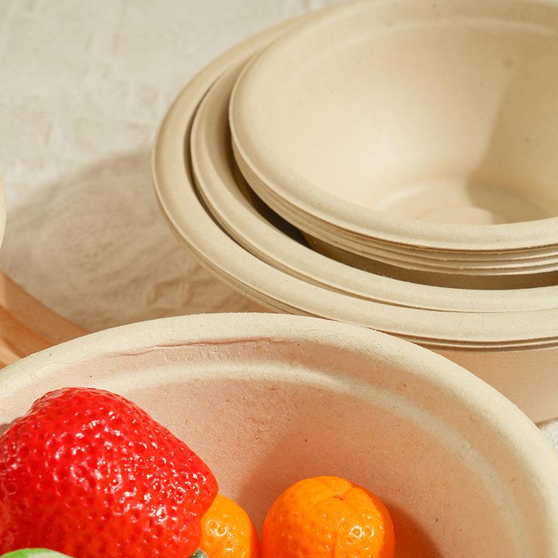 300ml 500ml 1000ml Disposable Eco Friendly Biodegradable Customize Design Disposable Bamboo Pulp Paper Salad Bowls