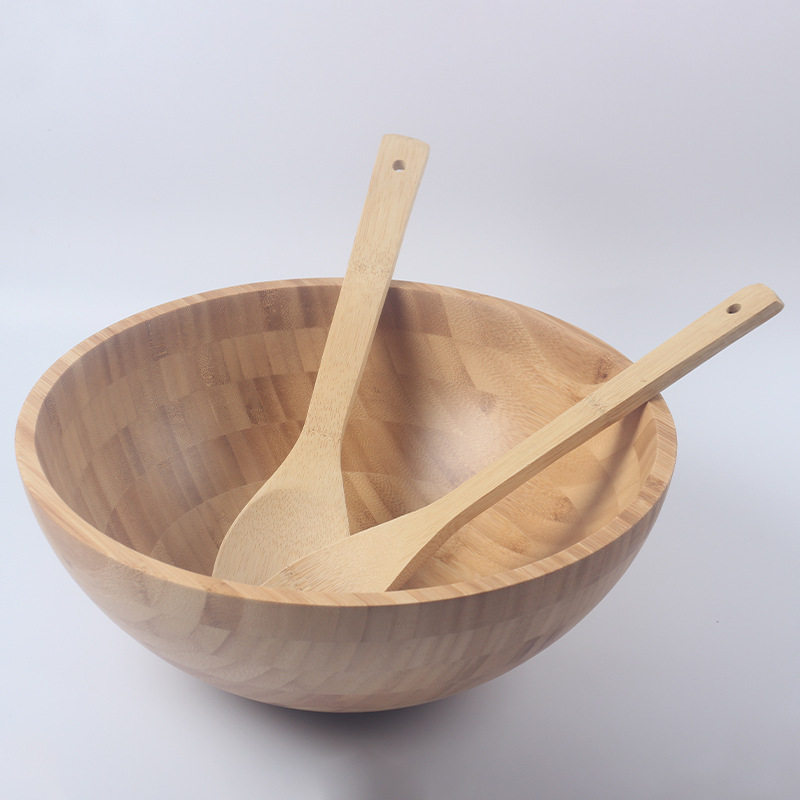 Large Modern Eco-Friendly Bamboo Salad Bowl with Lid for Wedding Holiday Parties BBQs Soup Fruit Handcrafted Serving Bowl