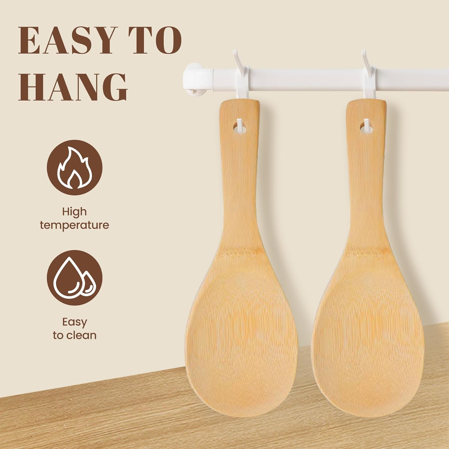 Bamboo Paddle - 20cm Natural Wood Non-Stick Rice Scooper for Serving and Cooking 2