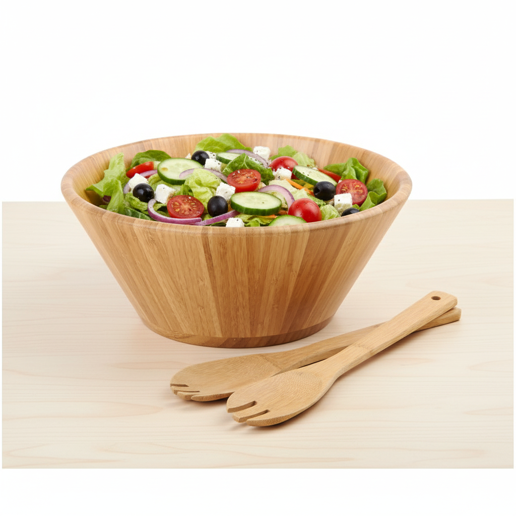 2026 Bamboo Wood Salad Bowl Set with Utensils, 12 Inch Bamboo Salad Fruit Serving Bowl