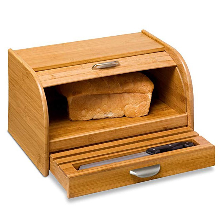 Medium Bamboo Bread Box Lacquer Polishing Technique Fresh USA Europe for Kitchen Organizing Custom Home Decorative Bread Box