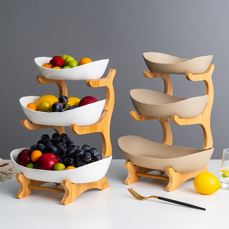 Creative Three-Layer Sustainable Modern Bamboo Fruit Plate and Sushi Rack Household Storage Holder with Detachable Design