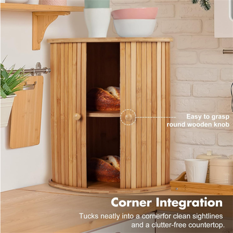 Hot Sale Modern Rectangle Bamboo Multifunctional Eco-Friendly Large Capacity Bread Box for Kitchen Countertop Storage